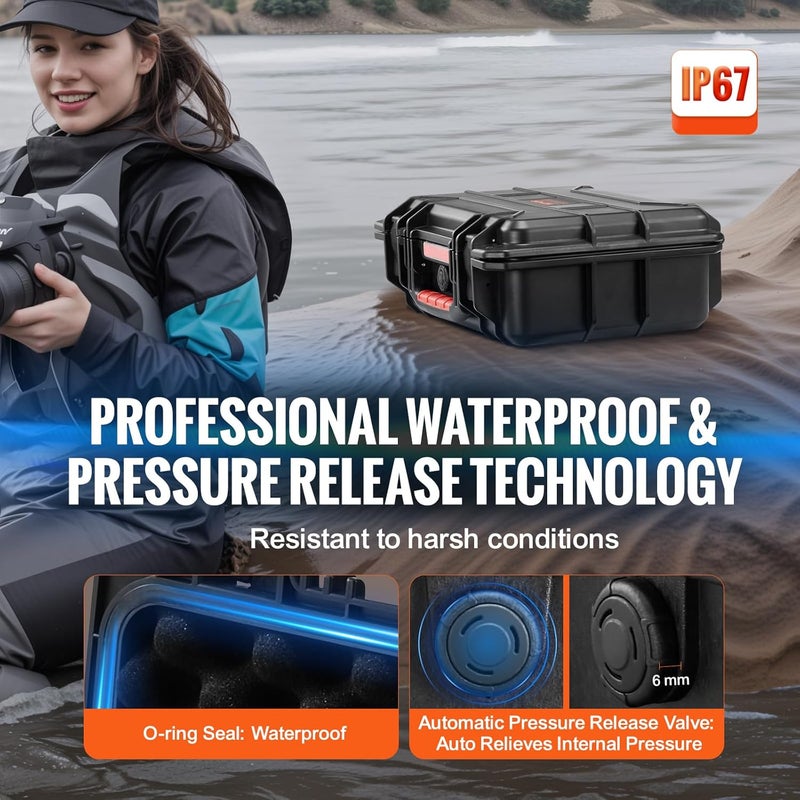 VEVOR Weatherproof Hard Case, Heavy Duty Protective Dry Box Case with Pre-cut Foam, Retractable Pull Handles for Travel, Hunting, Military, Tactical, IP67 Waterproof for Cameras(14.96x11.81x5.51) - Image 5